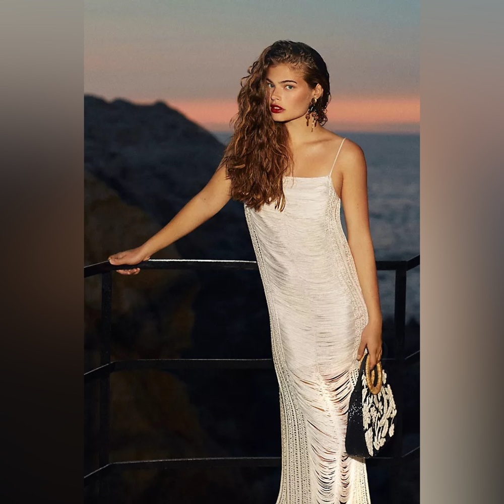 PatBo Draped Fringe Maxi Dress